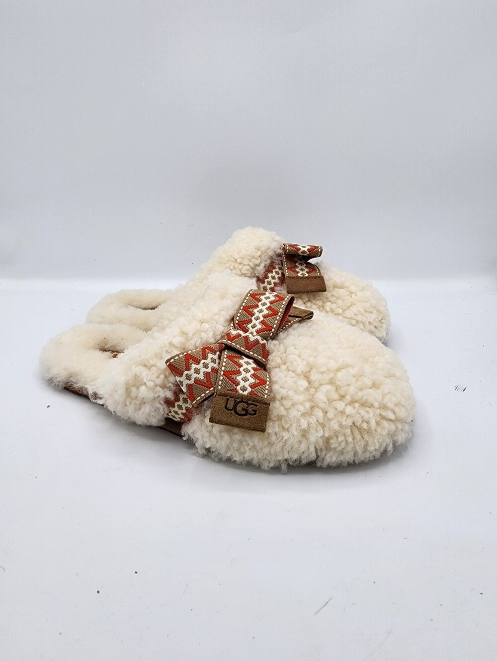 UGG  Cozy Shearling Slippers in Cream with Patterned Straps